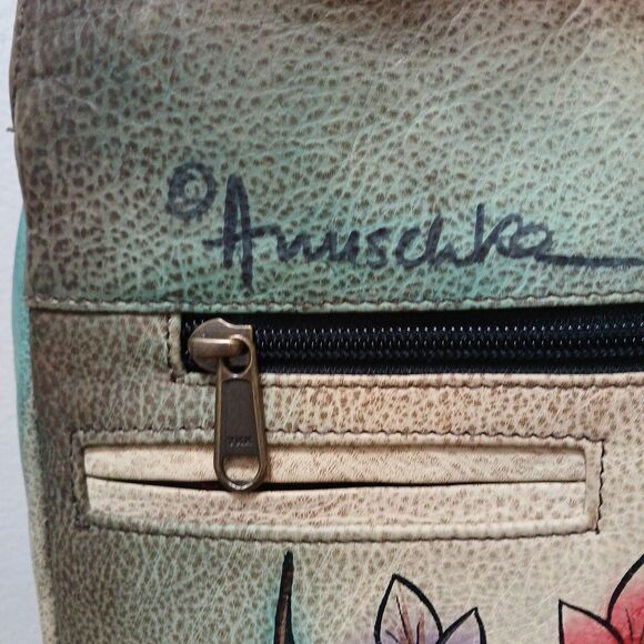 Anushka Leather Hand painted Handbag Purse Dragonfly Butterfly Floral Medium - Picture 8 of 16